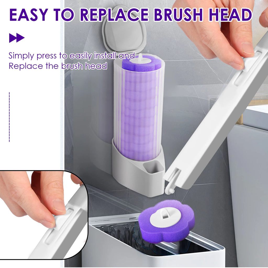 Toilet Wand Kit Wall Mounted Toilet Brush Set with 24 Replacement Brush Heads 360° Bathroom Effective Cleaning Tool for Home