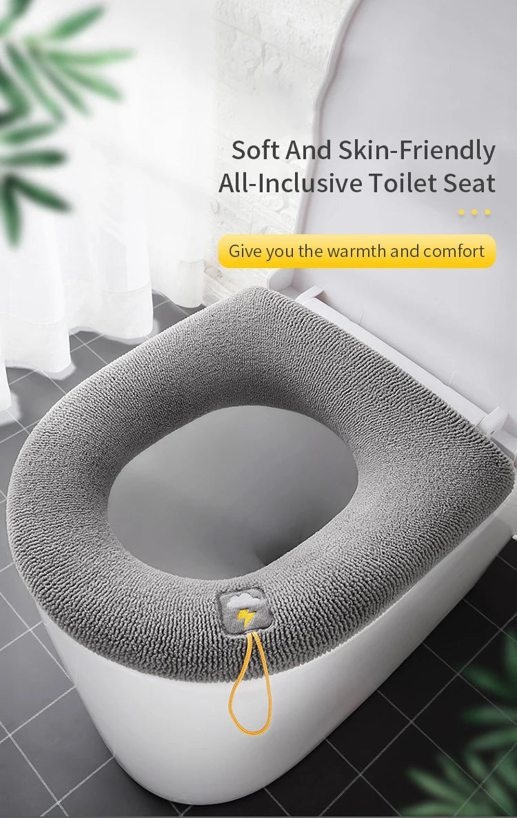 Winter Warm Toilet Seat Cover Mat Bathroom Toilet Pad Cushion with Handle Thicker Soft Washable Closestool Warmer Accessories