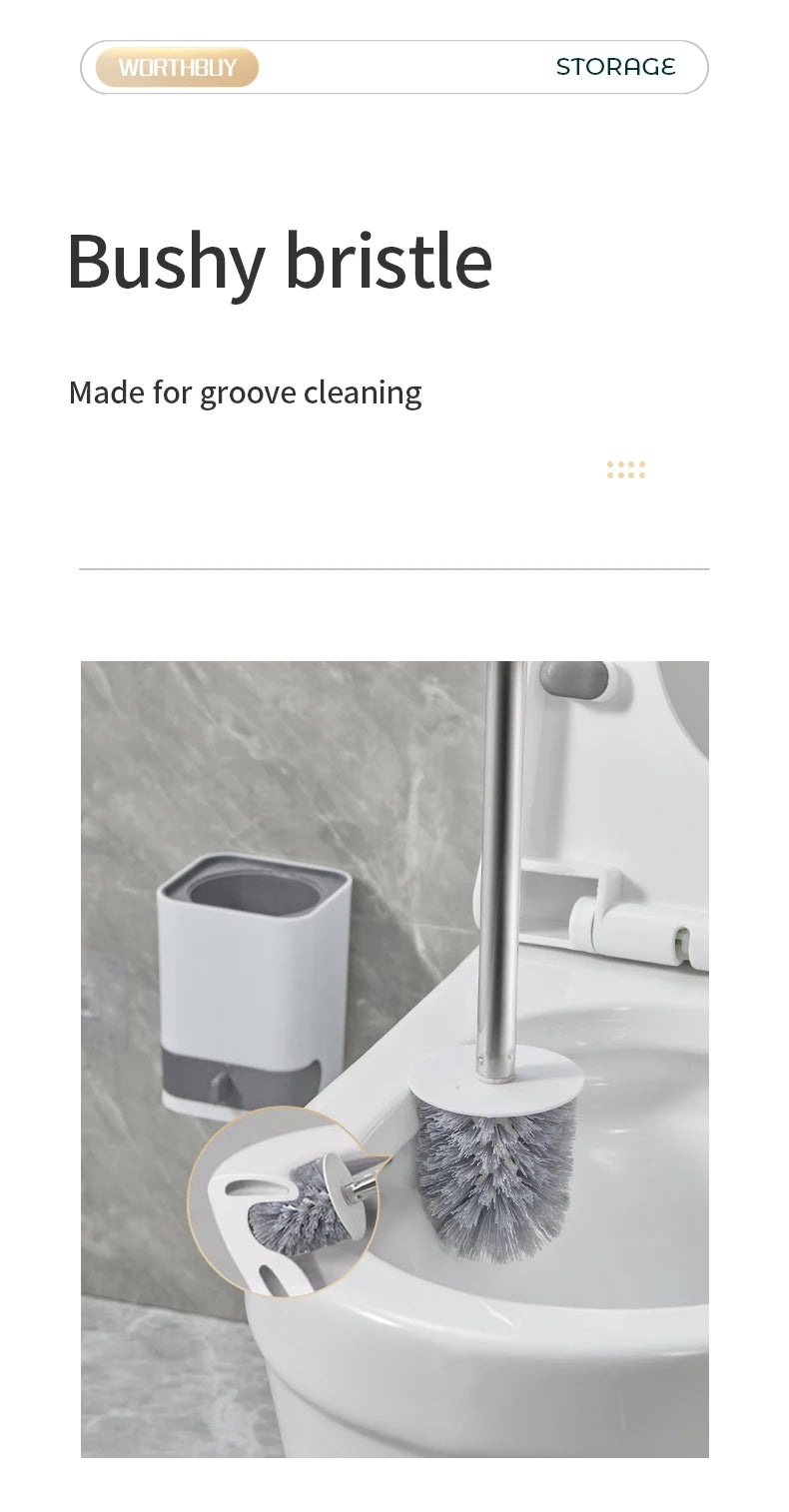 WORTHBUY Long Handle Plastic Toilet Brush With Drain Base Punch-Free Wall Mounted WC Toilet Cleaning Brush Bathroom Accessories