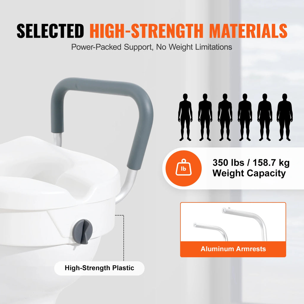 SucceBuy Raised Toilet Seat 5" Height Raised 350 lbs Weight Capacity Round and Elongated Toilet Twist Lock Installation Elderly