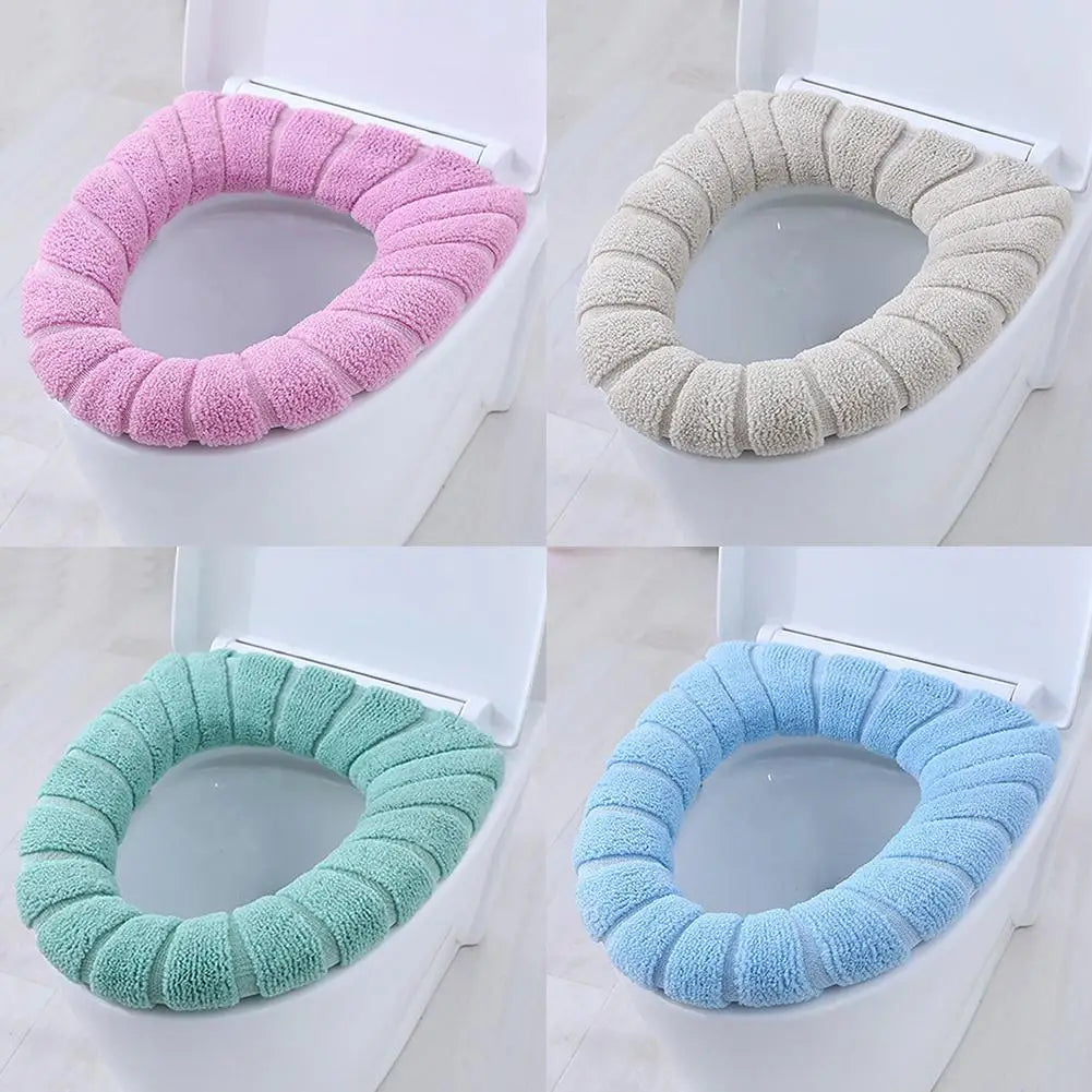 Winter Warm Toilet Seat Cover Closestool Mat 1Pcs Washable Bathroom Accessories Knitting Pure Color Soft O-shape Pad Toilet Seat