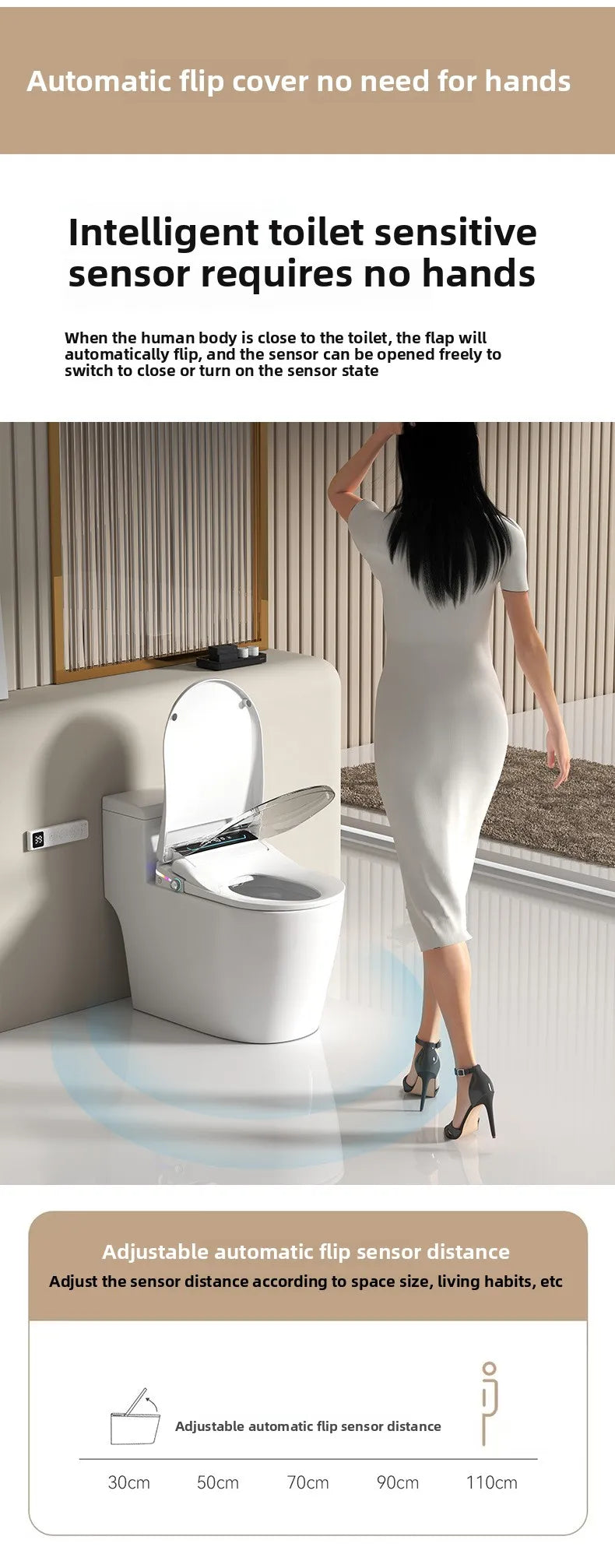 Smart Toilet Seat Cover with Aroma Automatic Flip Voice Control Remote Bidet Wash Dryer