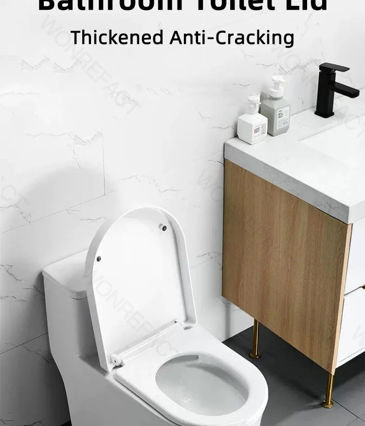 Bathroom Toilet Lid Easy Installation Widened Arc Toilet Lid Round Toilet Seat Elongated Oval Seat Silent Closed Seat（White）