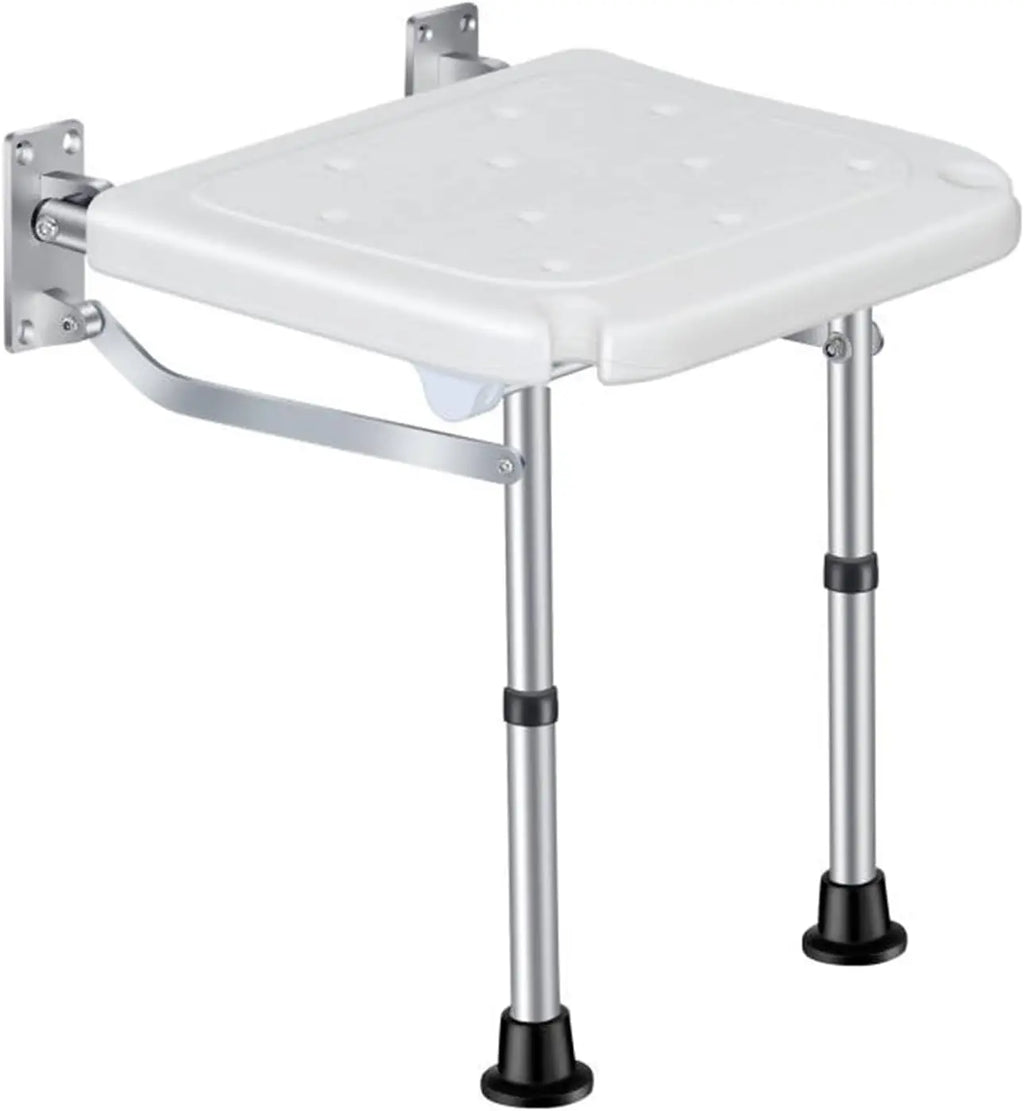 ngzhe Folding Bench Wall Mounted Flip-up Ba Seat Screw-in Bathroom Chair Stool wi Non-Slip Feet Drainage Holes Head Slot for E