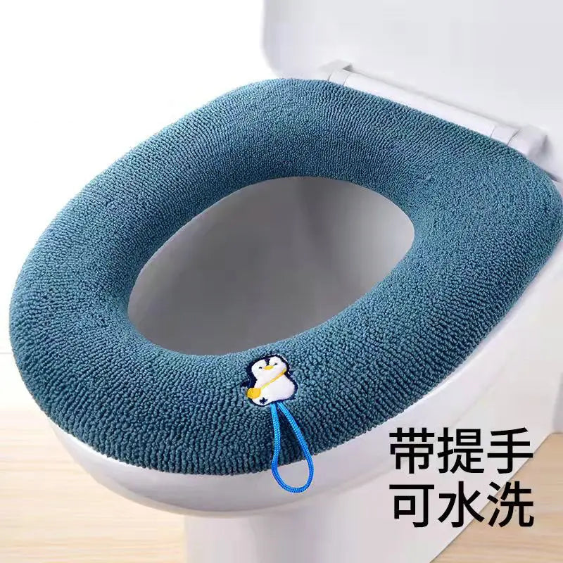 Winter Warm Toilet Seat Cover Mat Bathroom Toilet Pad Cushion with Handle Thicker Soft Washable Closestool Warmer Accessories