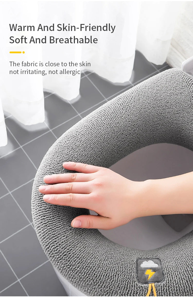 Winter Warm Toilet Seat Cover Mat Bathroom Toilet Pad Cushion with Handle Thicker Soft Washable Closestool Warmer Accessories