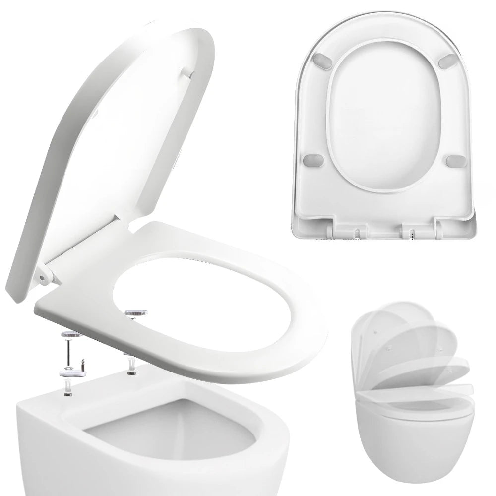 White Toilet Seat Soft Close Soft Close PP Toilet Seat Bottom and Top Fixing Quick Release for Easy Clean Sturdy Anti-Bacterial