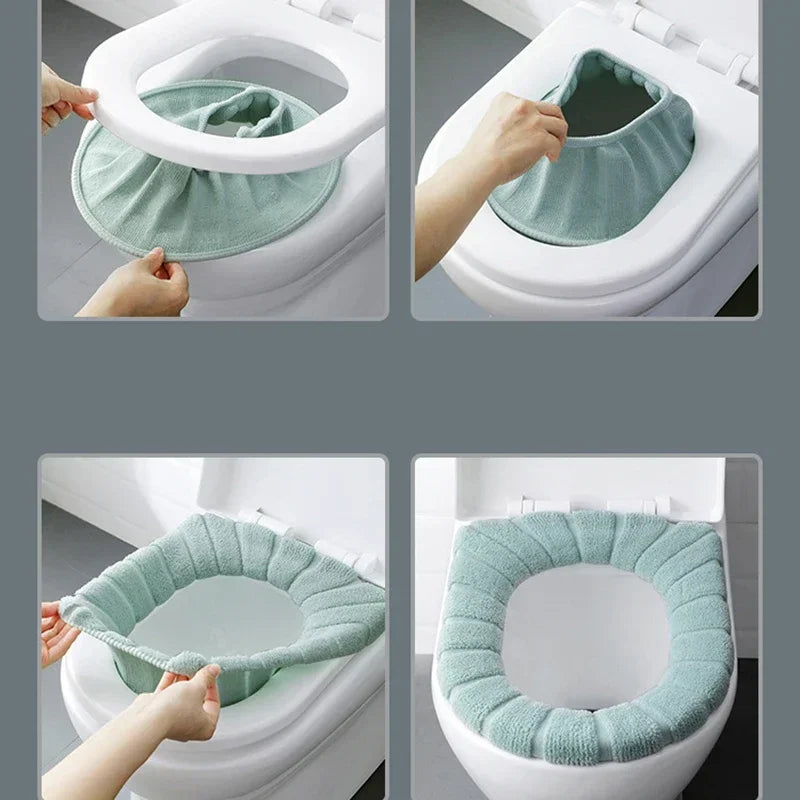 Bathroom Toilet Seat with Handle Closestool Washable Winter Warmer Mat Pad Cushion O-shape Toilet Seat Bidet Cover Batnroom Tool