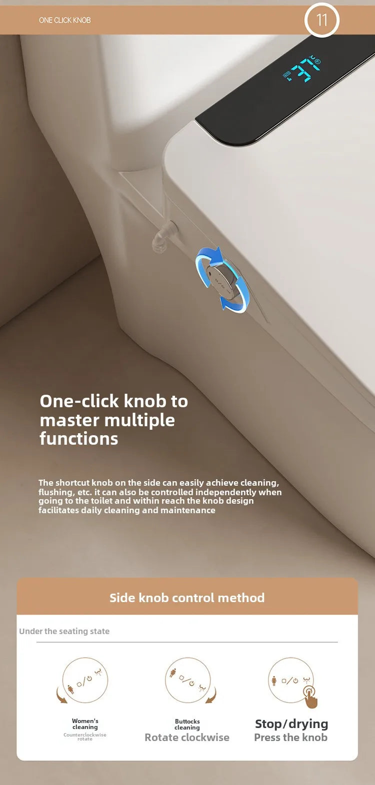 Intelligent Toilet Seat Cover with Electric Flush, Drying, Massage, Full-automatic, Instant-heating for Household Use