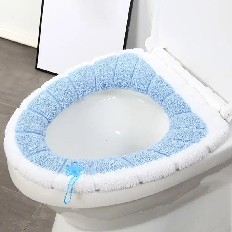 Bathroom Toilet Seat with Handle Closestool Washable Winter Warmer Mat Pad Cushion O-shape Toilet Seat Bidet Cover Batnroom Tool