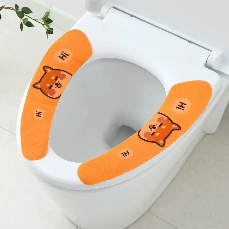 1 Pair Paste Toilet Seat Cover Cartoon Waterproof Bathroom Toilet Seat Pad Cute Reusable Soft Thick Sticky Closes Tool Seat Mat