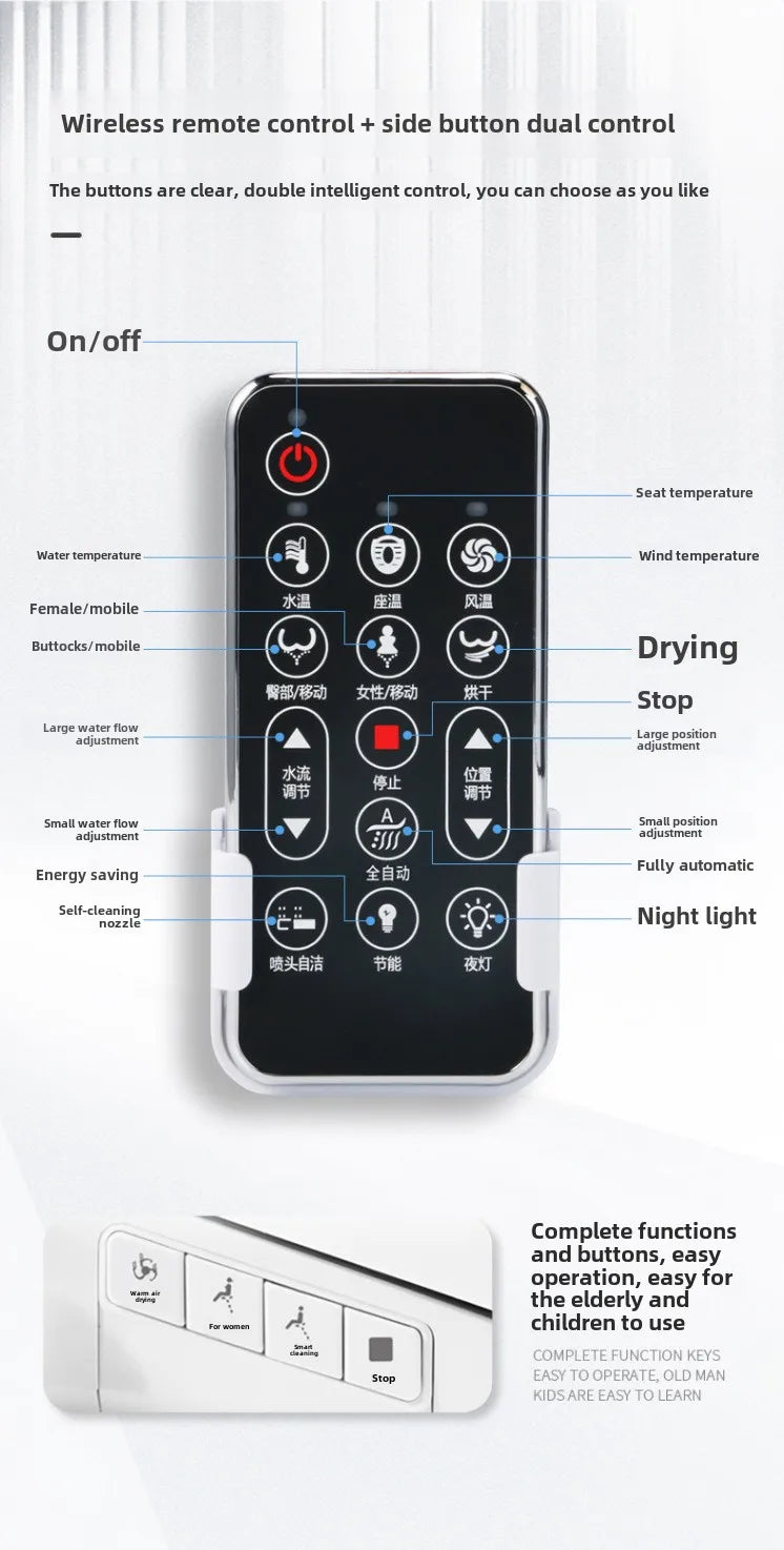 Self-Cleaning Smart Toilet Seat Cover with Remote Control and Water Pressure Limitation-Free