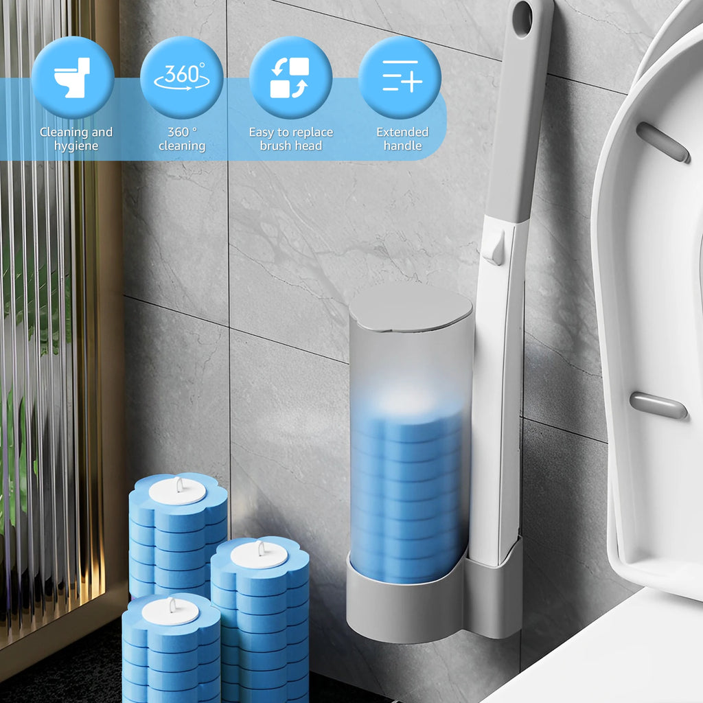 24/72Pcs Disposable Toilet Brush Long Handle Wall-mounted Wc Cleaning Tool Kit with Replaceable Brush Head Bathroom Accessories