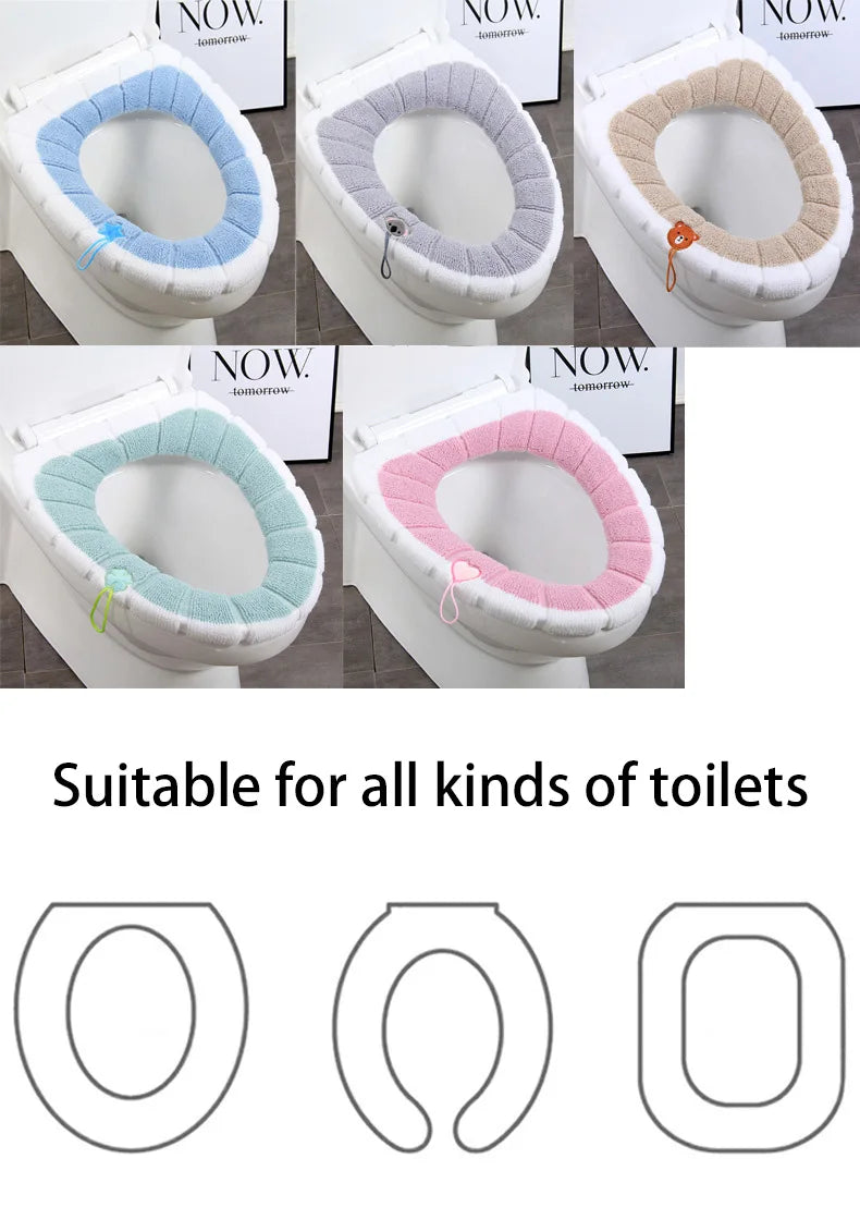 1PC Warm Comfy Toilet Seat Cover Bathroom Toilet Seat Closestool Washable Soft Warmer Mat Cover Pad Cushion Tapa WC Mat F1128