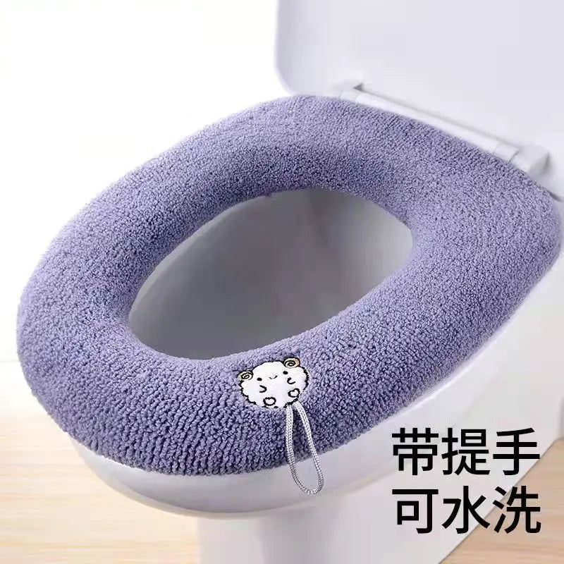 Winter Warm Toilet Seat Cover Mat Bathroom Toilet Pad Cushion with Handle Thicker Soft Washable Closestool Warmer Accessories