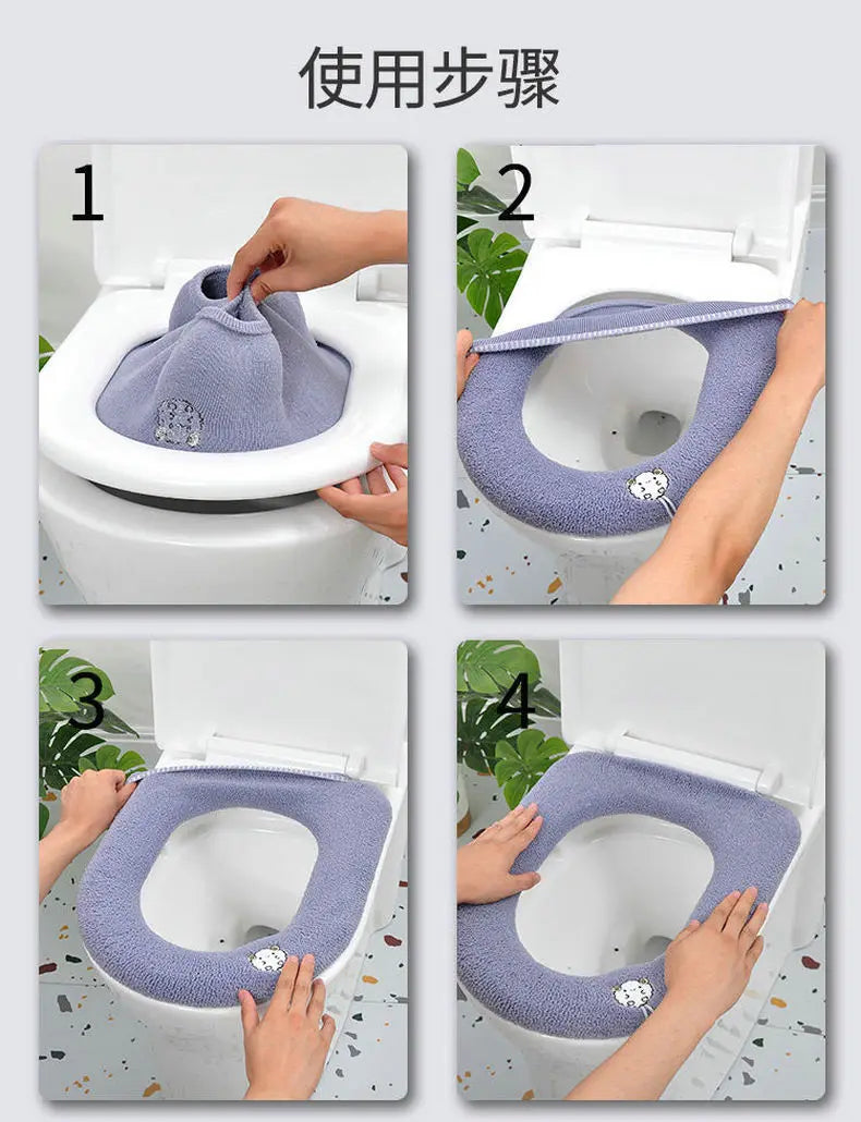 Winter Warm Toilet Seat Cover Mat Bathroom Toilet Pad Cushion with Handle Thicker Soft Washable Closestool Warmer Accessories