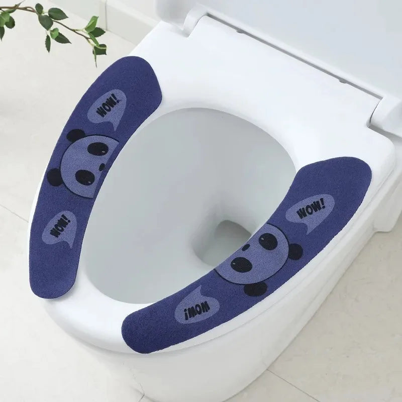 1 Pair Paste Toilet Seat Cover Cartoon Waterproof Bathroom Toilet Seat Pad Cute Reusable Soft Thick Sticky Closes Tool Seat Mat