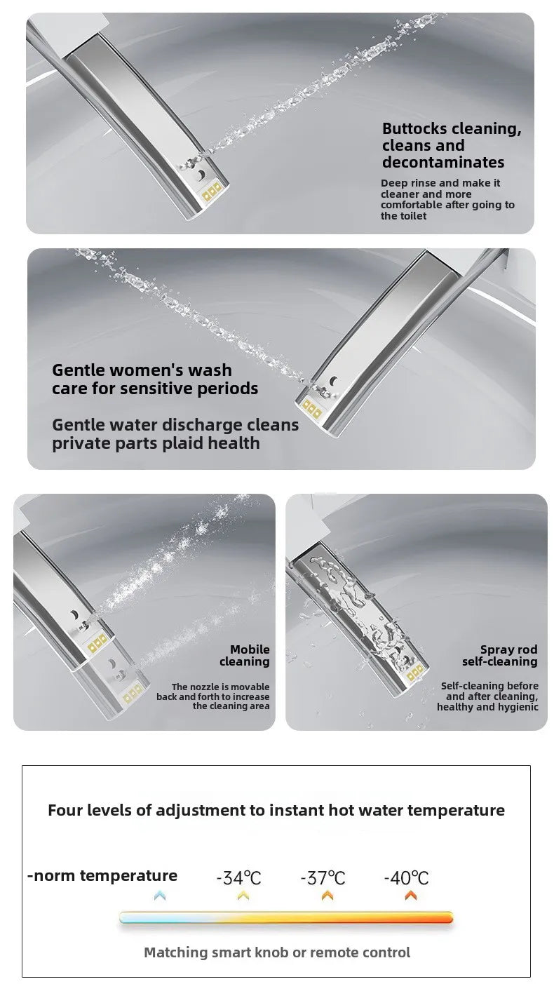 Smart Toilet Seat Cover with Instant Heating, Multi-function Wash, Foam Shield, Electric Bidet Lid for Household Bathroom