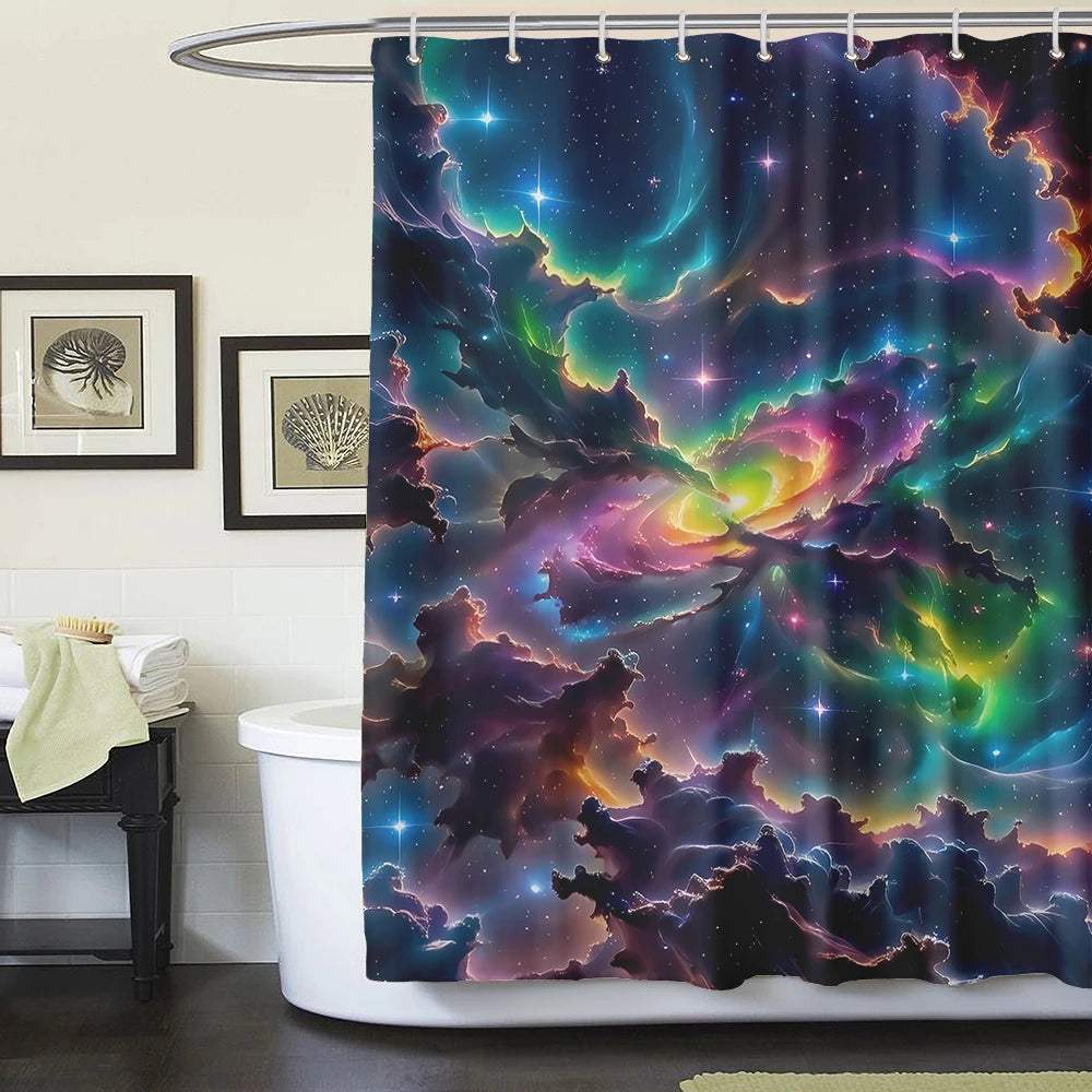 1/4 Piece Colorful Milky Way Starry Sky Shower Curtain Bathroom Set Anti Slip Floor Mat U-shaped Floor Mat with Hook Toilet Seat