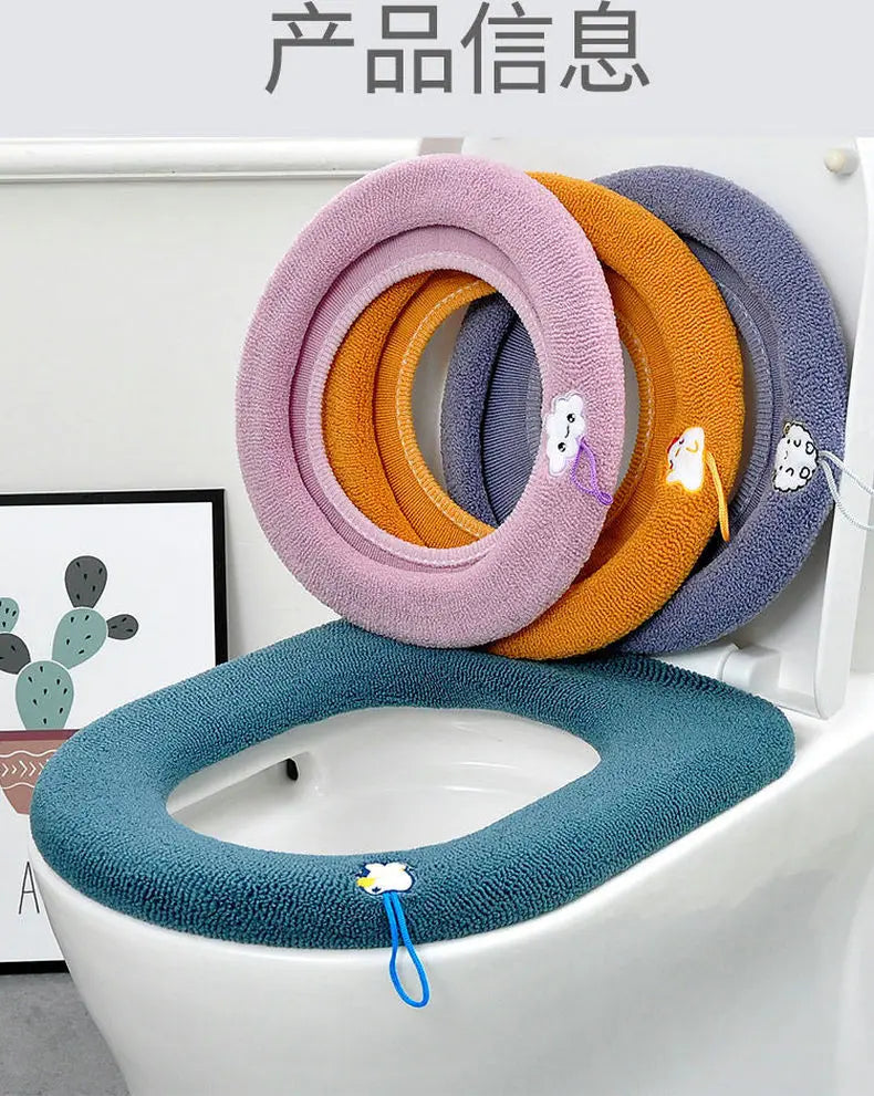 Winter Warm Toilet Seat Cover Mat Bathroom Toilet Pad Cushion with Handle Thicker Soft Washable Closestool Warmer Accessories