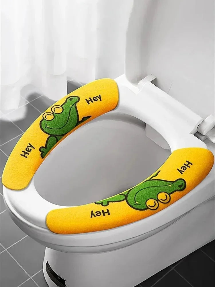 Cute Reusable Soft Thick Sticky Closes Tool Seat Mat 1 Pair Paste Toilet Seat Cover Cartoon Waterproof Bathroom Toilet Seat Pad