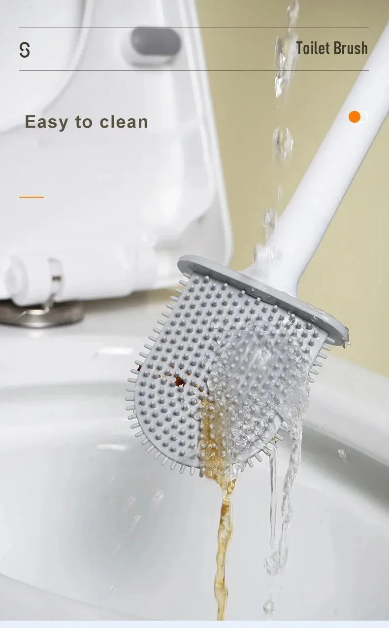 1Pcs Wall-mounted Soft Silicone Drain Toilet Brush With No Dead Ends Removable Handle To Save Space Toilet Cleaning Brush