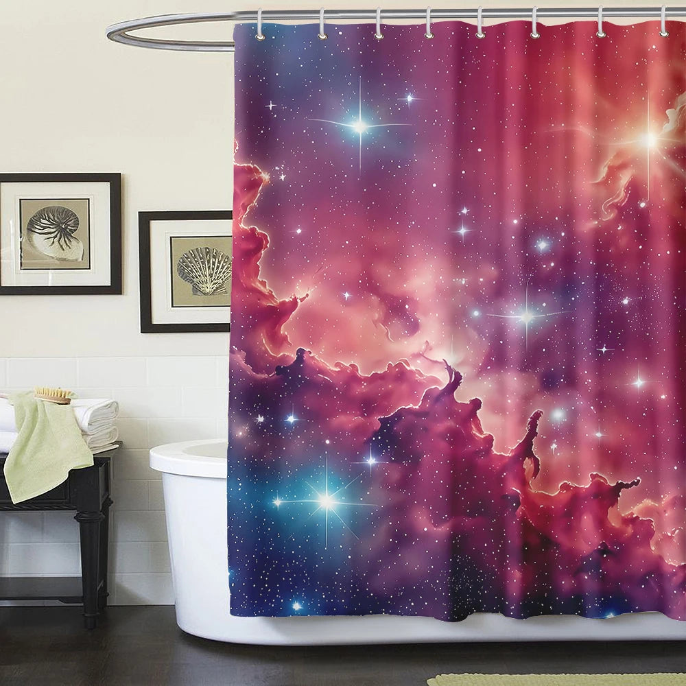 1/4 Piece Colorful Milky Way Starry Sky Shower Curtain Bathroom Set Anti Slip Floor Mat U-shaped Floor Mat with Hook Toilet Seat
