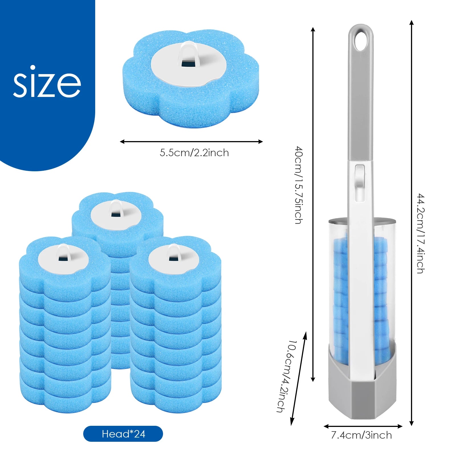 Toilet Wand Kit Wall Mounted Toilet Brush Set with 24 Replacement Brush Heads 360° Bathroom Effective Cleaning Tool for Home