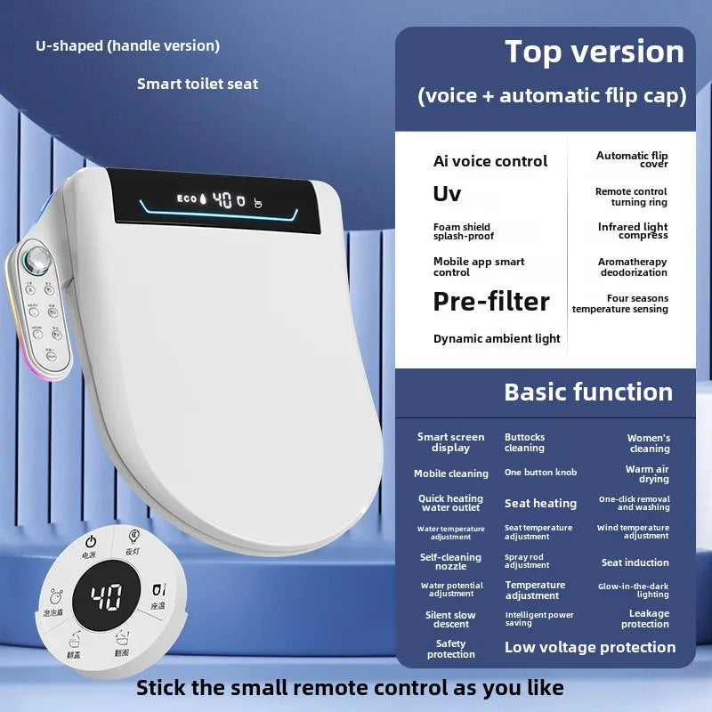 Smart Toilet Seat Cover with Instant Heating, Multi-function Wash, Foam Shield, Electric Bidet Lid for Household Bathroom