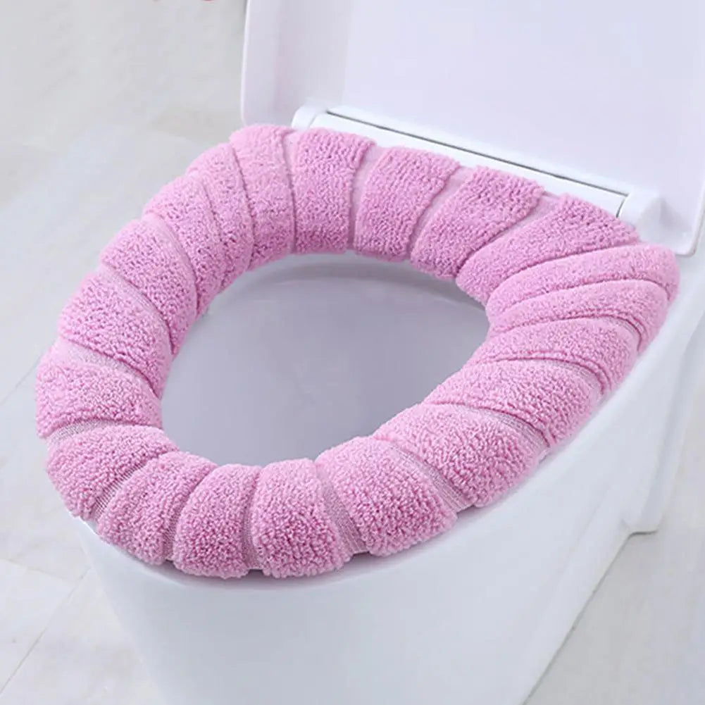 Winter Warm Toilet Seat Cover Closestool Mat 1Pcs Washable Bathroom Accessories Knitting Pure Color Soft O-shape Pad Toilet Seat