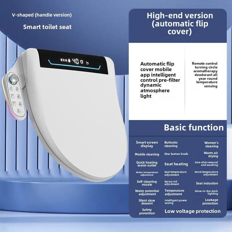 Smart Toilet Seat Cover with Instant Heating, Multi-function Wash, Foam Shield, Electric Bidet Lid for Household Bathroom