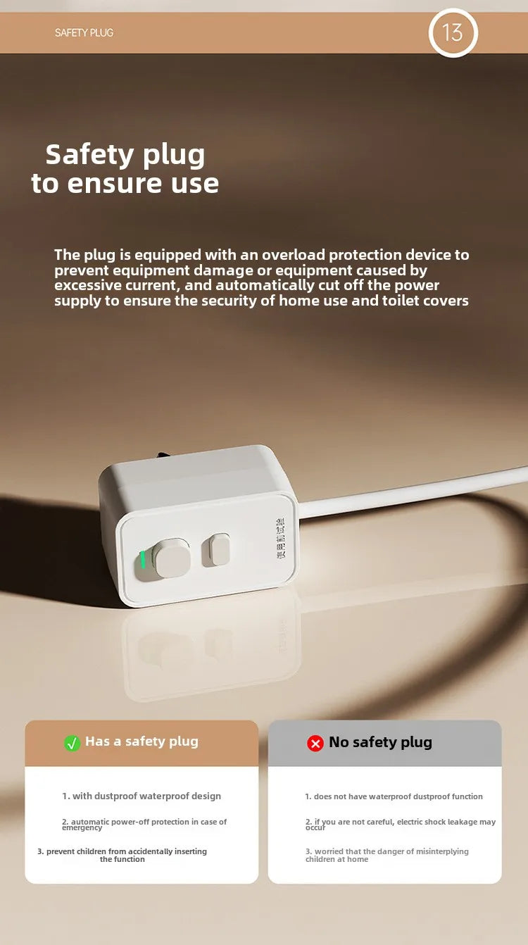 Intelligent Toilet Seat Cover with Electric Flush, Drying, Massage, Full-automatic, Instant-heating for Household Use