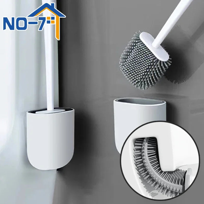 Toilet Brush Silicone Toilet Cleaning Brush Wall Mounted Toilet Cleaner Brooms Set Modern WC Kit Beauty Bathroom Accessories