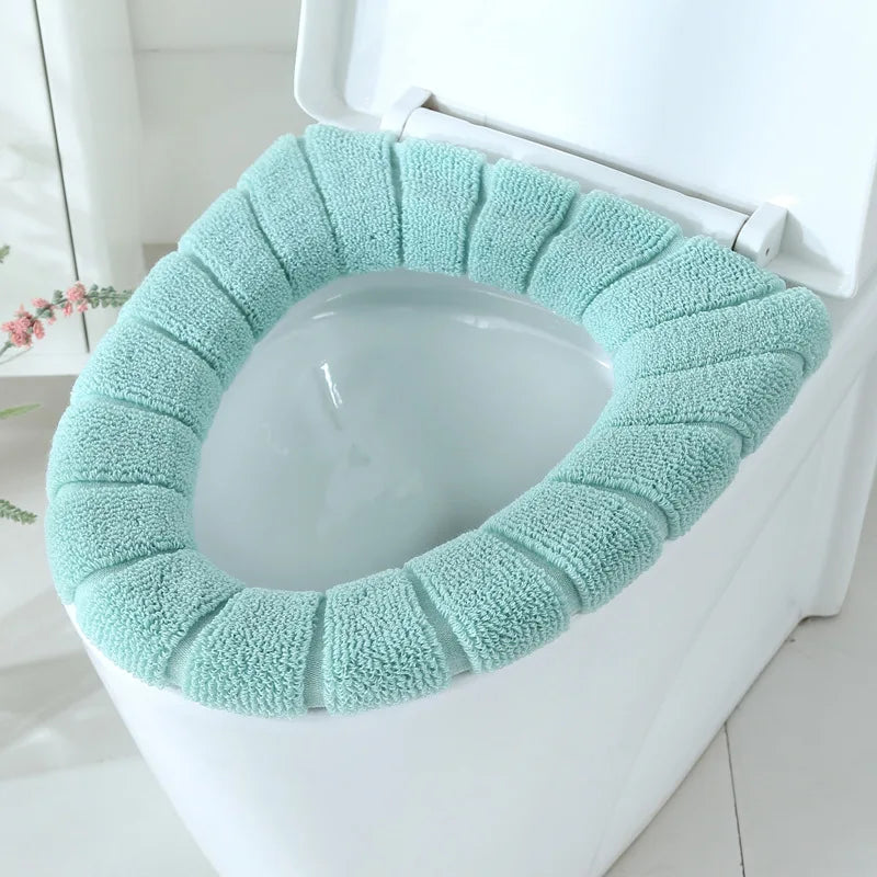 Winter Warm Toilet Seat Cover Mat Bathroom Toilet Pad Cushion with Handle Thicker Soft Washable Closestool Warmer Accessories
