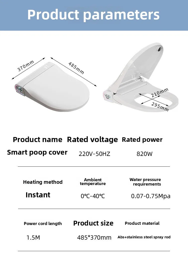 Auto Flip Smart Toilet Seat Cover with Constant Temperature Heating Multi Function Universal Bidet