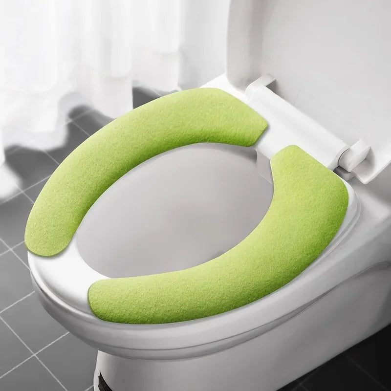 Toilet Seat Cover Soft Closestool Paste Solid Color Toilet Sticky Seat Pad Washable Bathroom Warmer Seat Lid Cover Pad Universal