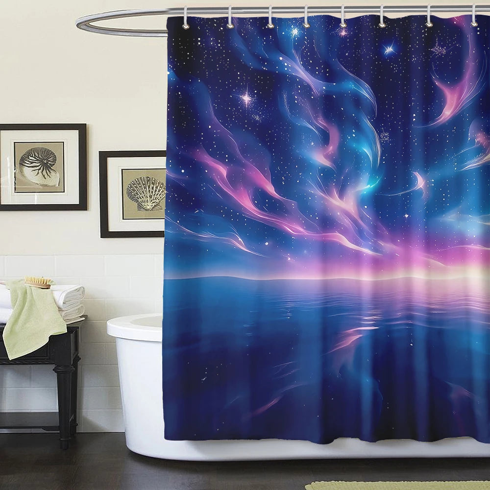 1/4 Piece Colorful Milky Way Starry Sky Shower Curtain Bathroom Set Anti Slip Floor Mat U-shaped Floor Mat with Hook Toilet Seat