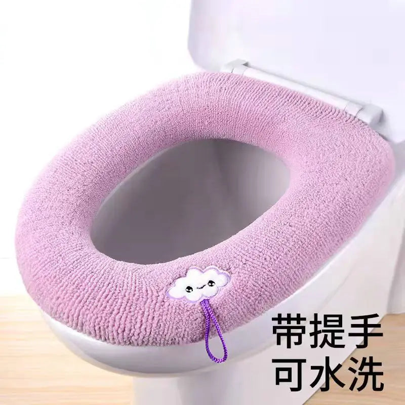 Winter Warm Toilet Seat Cover Mat Bathroom Toilet Pad Cushion with Handle Thicker Soft Washable Closestool Warmer Accessories