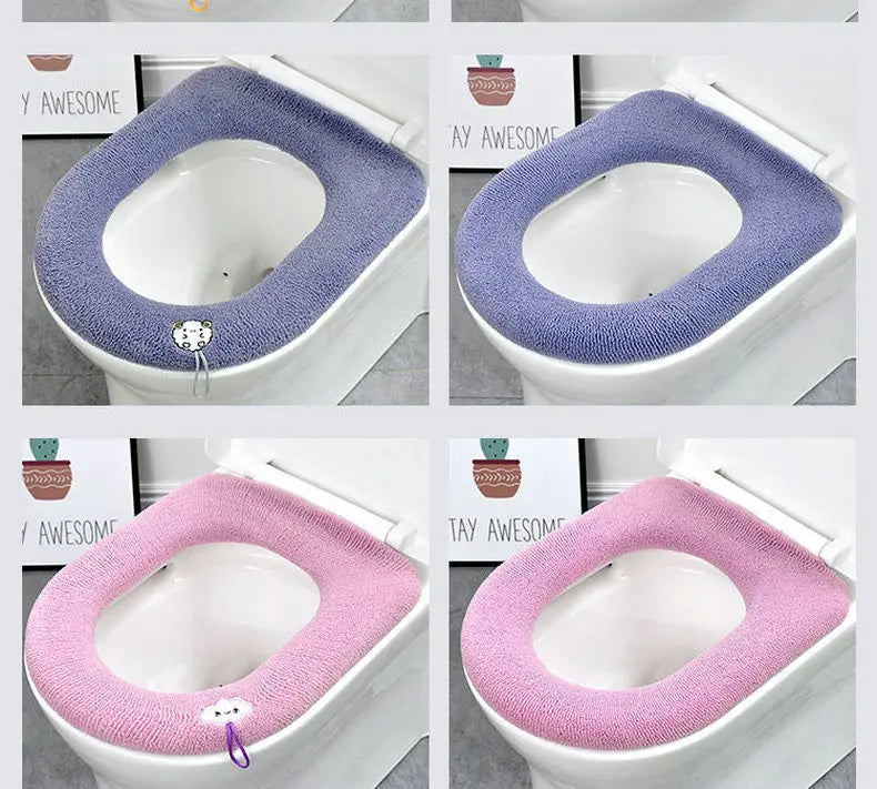 Winter Warm Toilet Seat Cover Mat Bathroom Toilet Pad Cushion with Handle Thicker Soft Washable Closestool Warmer Accessories