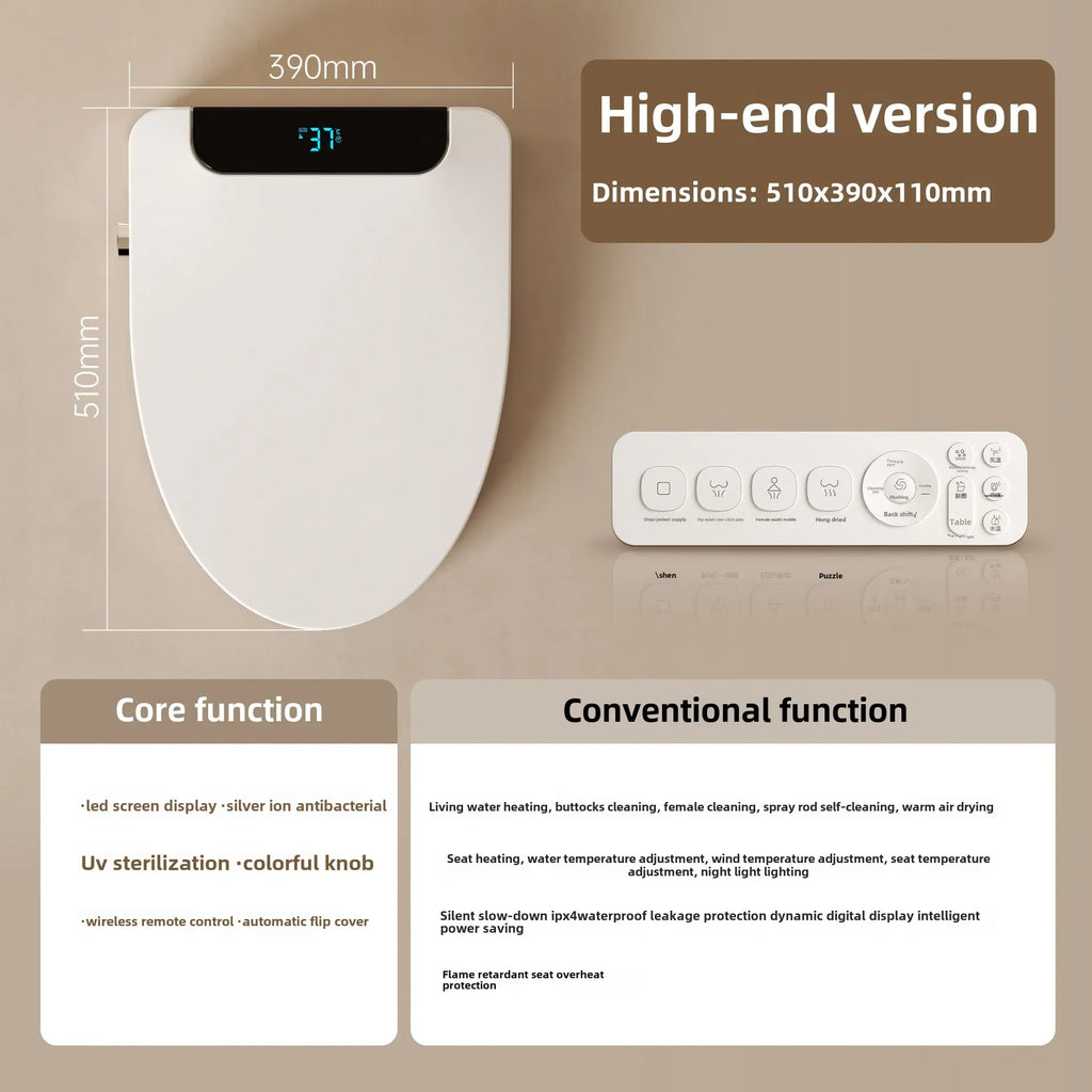 Intelligent Toilet Seat Cover with Electric Flush, Drying, Massage, Full-automatic, Instant-heating for Household Use