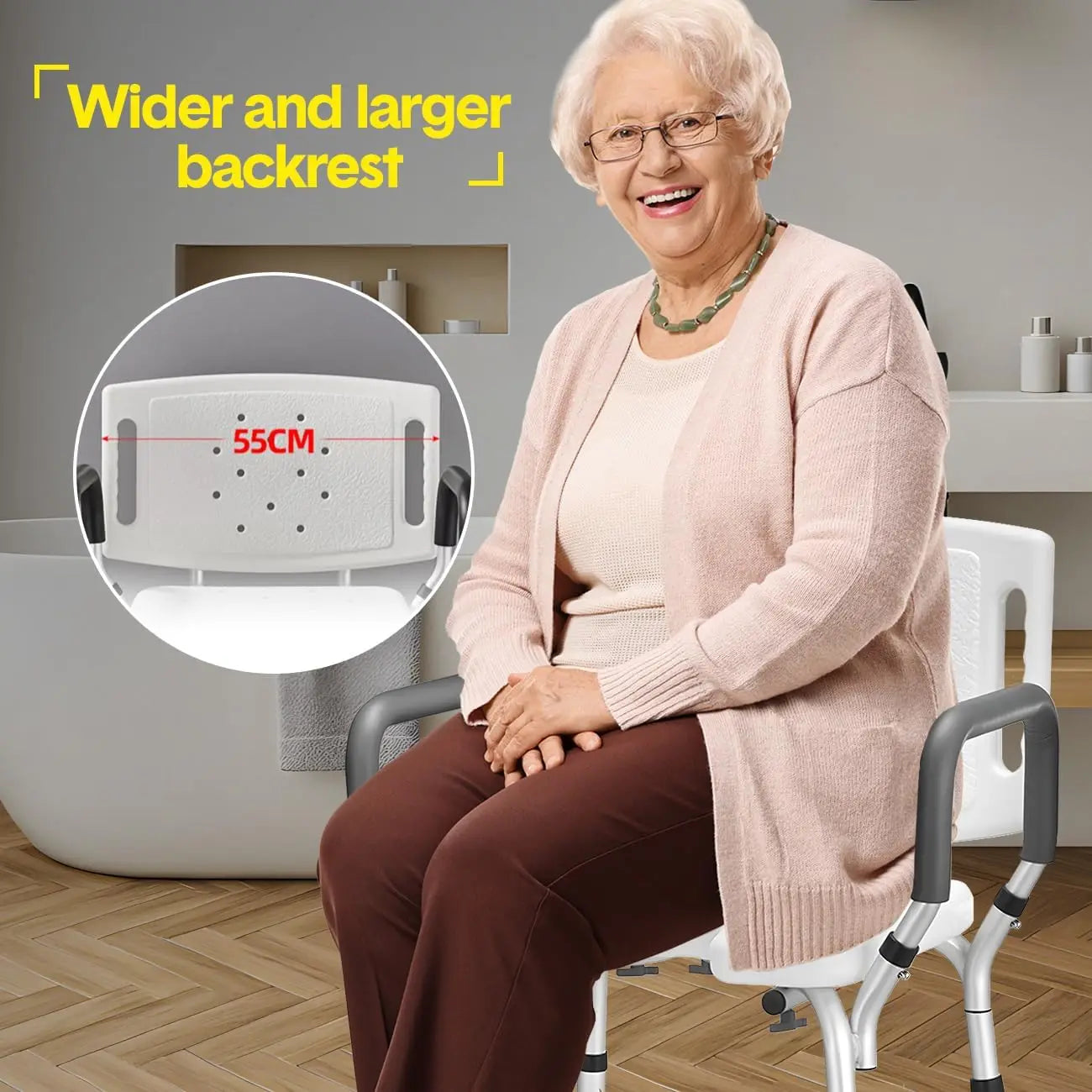 Legs Shower Chair with Back, Waterproof  Stool, Bathroom Seat Sturdy Shower Stool for Elderly Pregnant Seniors