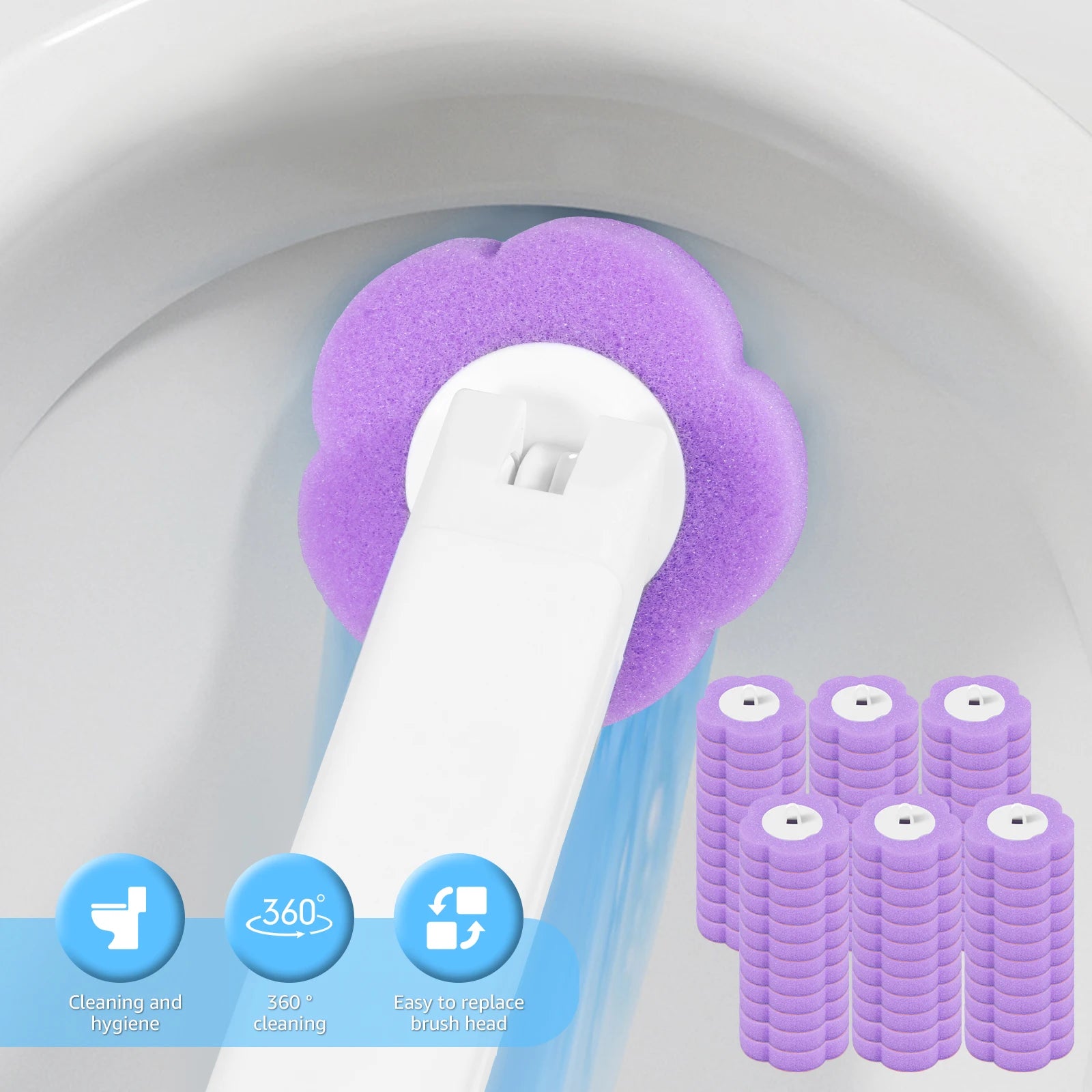 Toilet Wand Kit Wall Mounted Toilet Brush Set with 24 Replacement Brush Heads 360° Bathroom Effective Cleaning Tool for Home