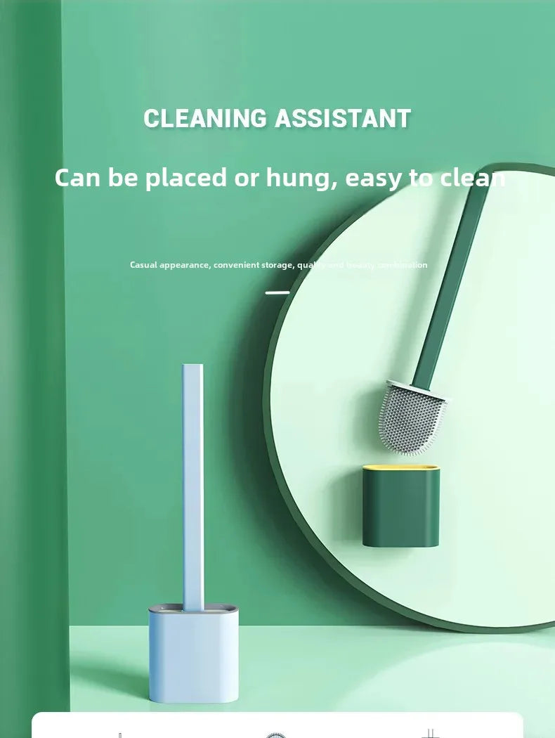Toilet Brush Water Leak Proof With base Silicone Wc Flat Head Flexible Soft Bristles Brush with Quick Drying Holder Set
