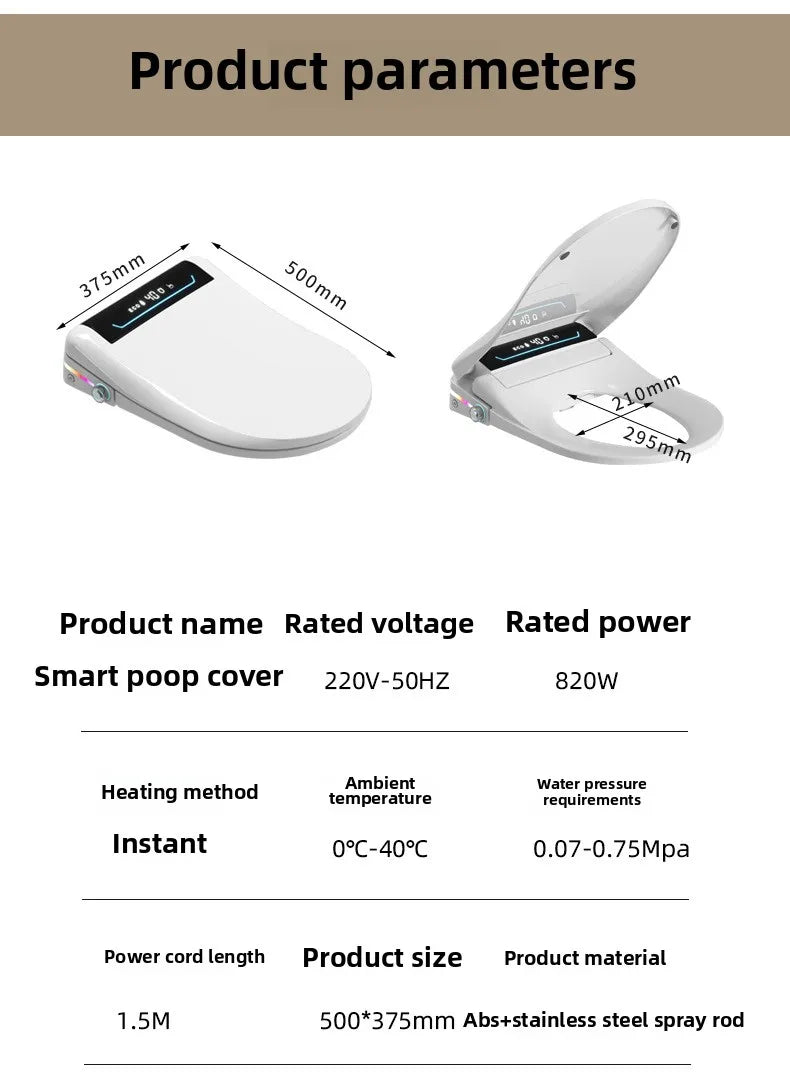 Smart Toilet Seat Cover with Aroma Automatic Flip Voice Control Remote Bidet Wash Dryer