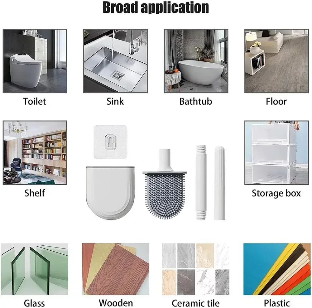 Wall Mounted Toilet Brush Replacement Long Handled Silicone Toilet Brushes Quick Drying Soft Bristles Toilet Bidet Bathroom Set