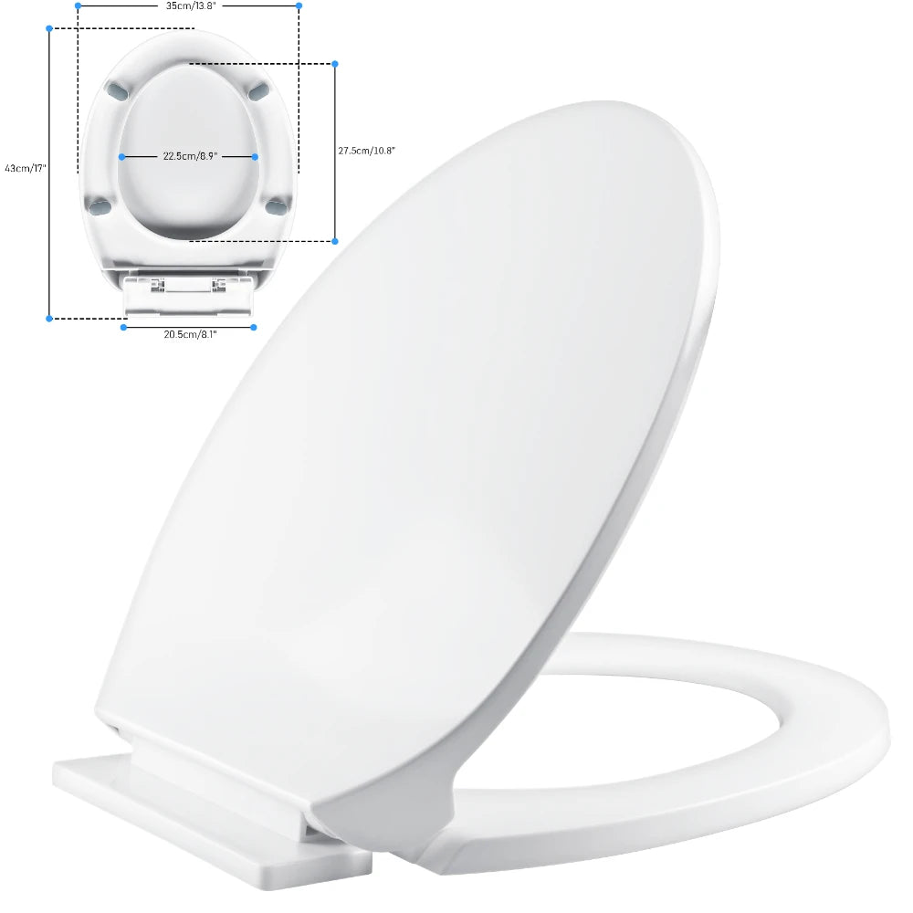 White Toilet Seat Soft Close Soft Close PP Toilet Seat Bottom and Top Fixing Quick Release for Easy Clean Sturdy Anti-Bacterial