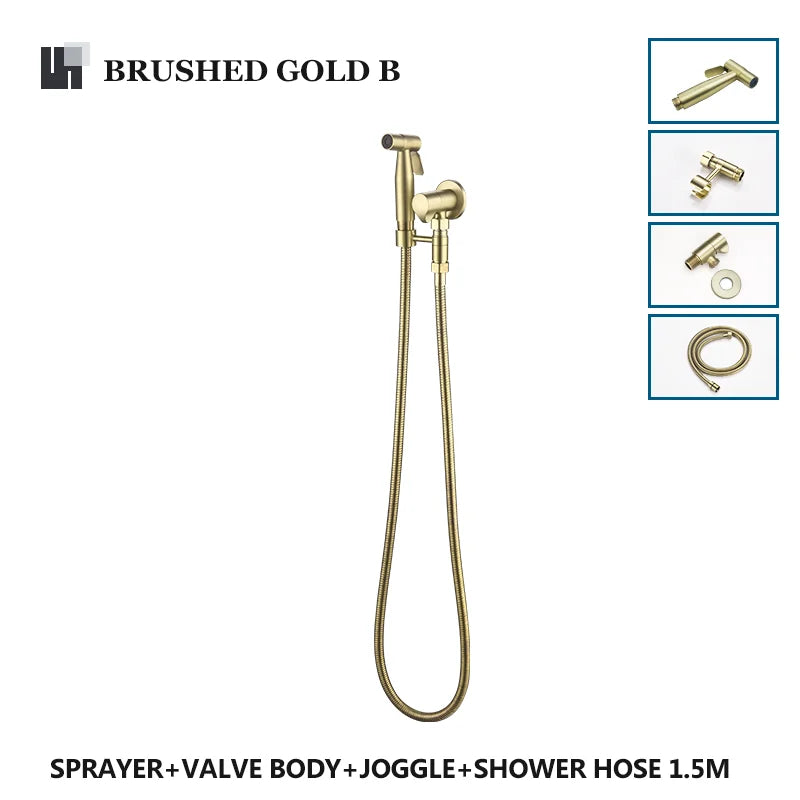 Brushed Gold Handheld Toilet Seat Bathtub Sprayer Stainless Steel Shower Handheld Spray Gun Wall-Mounted Bathroom Accessories