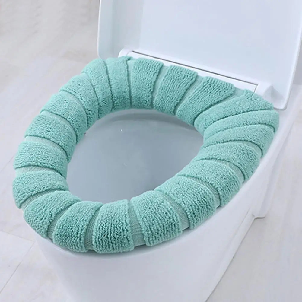 Winter Warm Toilet Seat Cover Closestool Mat 1Pcs Washable Bathroom Accessories Knitting Pure Color Soft O-shape Pad Toilet Seat