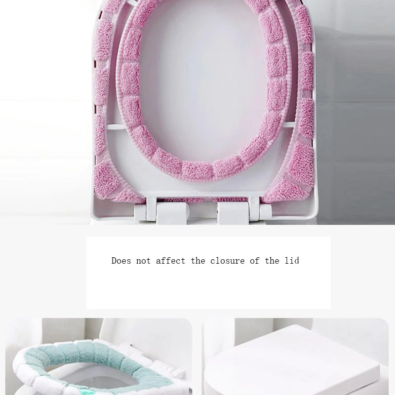 Bathroom Toilet Seat with Handle Closestool Washable Winter Warmer Mat Pad Cushion O-shape Toilet Seat Bidet Cover Batnroom Tool
