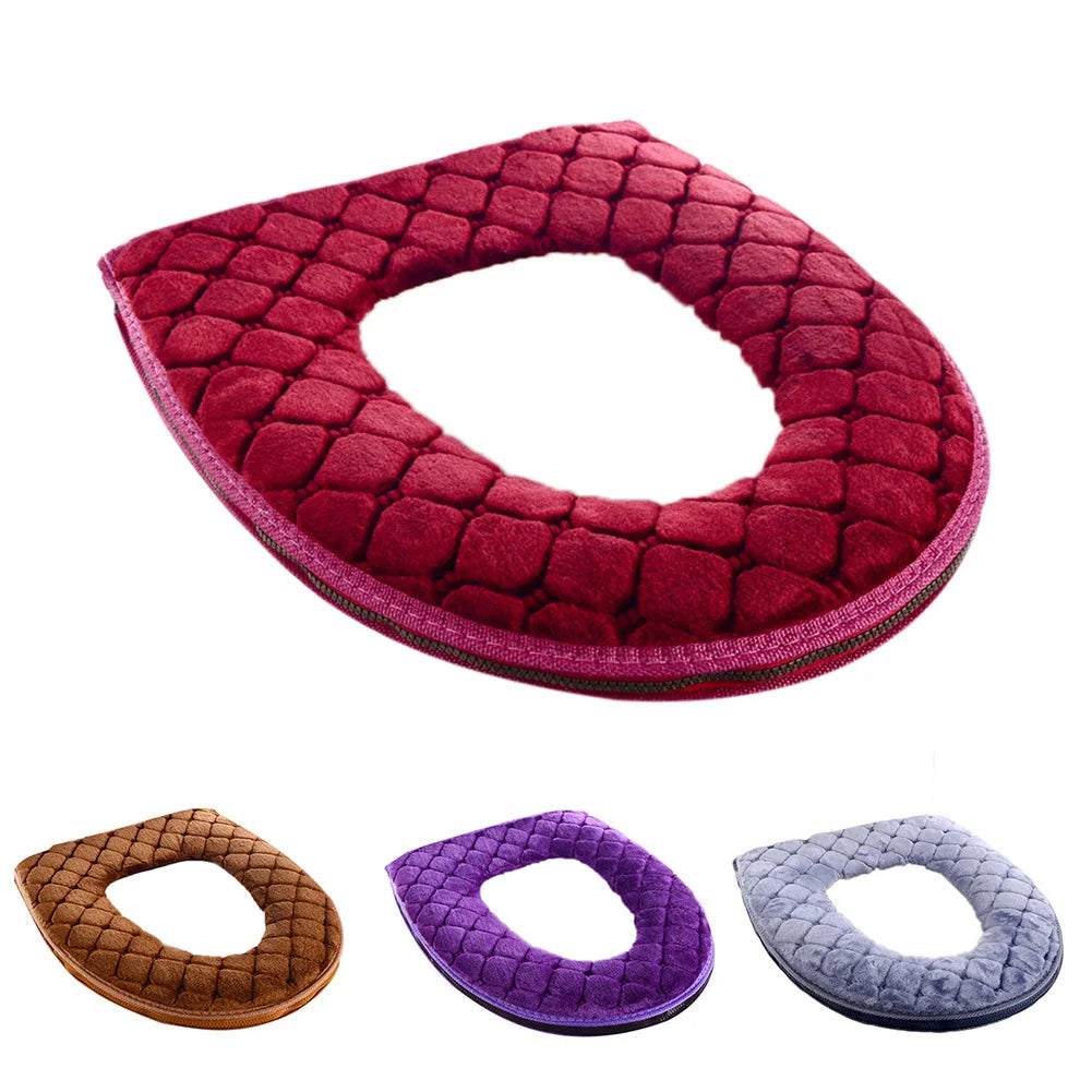 Bathroom Toilet Seat Cover Soft Winter Warm Plush Cushion O-shaped Washable Toilet Lid Cushion Household Supplies 37cm×44cm